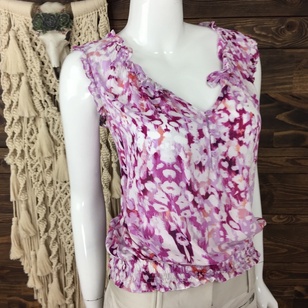 a.n.a | Floral Watercolor Ruffle Button Down - Picture 3 of 6